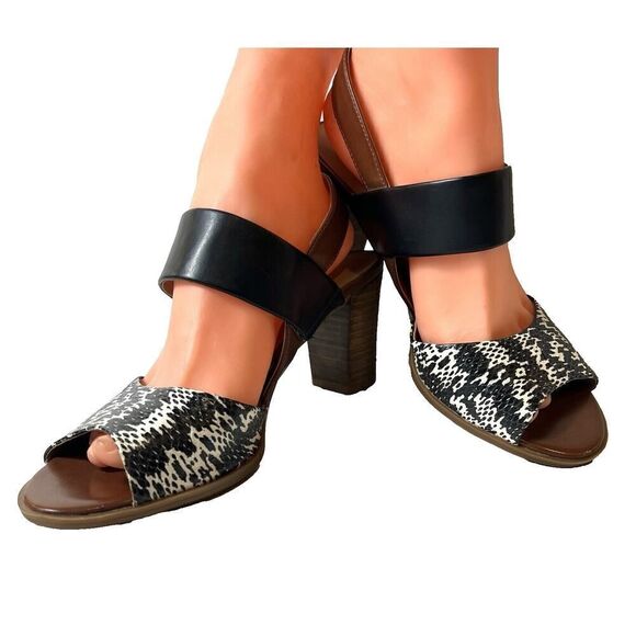 Naturalizer N5 Comfort Womens 8M Wood Heel Sandal Colorblock Sling Back Peep Toe - Picture 2 of 11